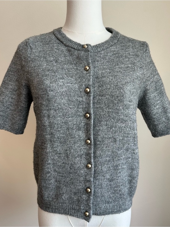 H&M Sweaters - H&M Heather Grey Short-Sleeve Gold Button-Front Sweater | SIZE S